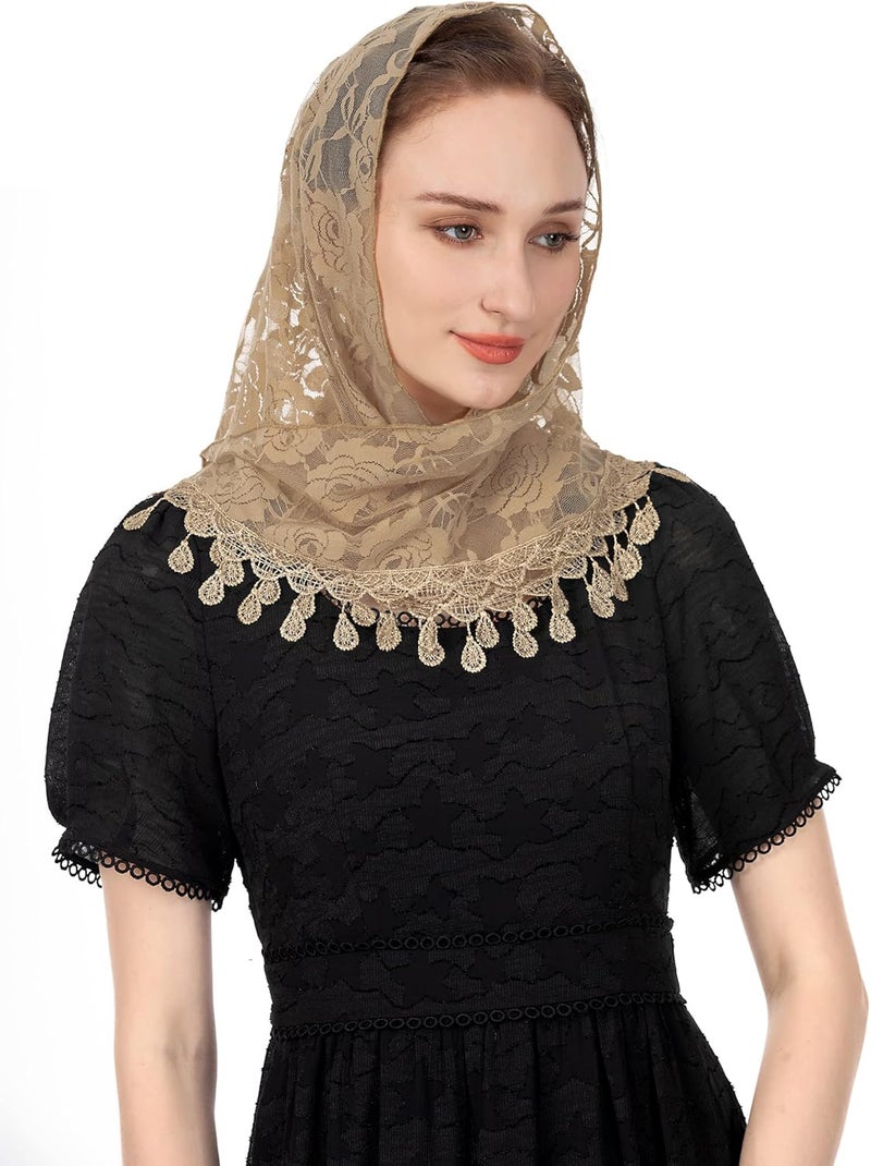 Wgior حجاب مثلث للكنيسة - غطاء رأس دانتيل كاثوليكي لتغطية النساء في القداس - Image 4